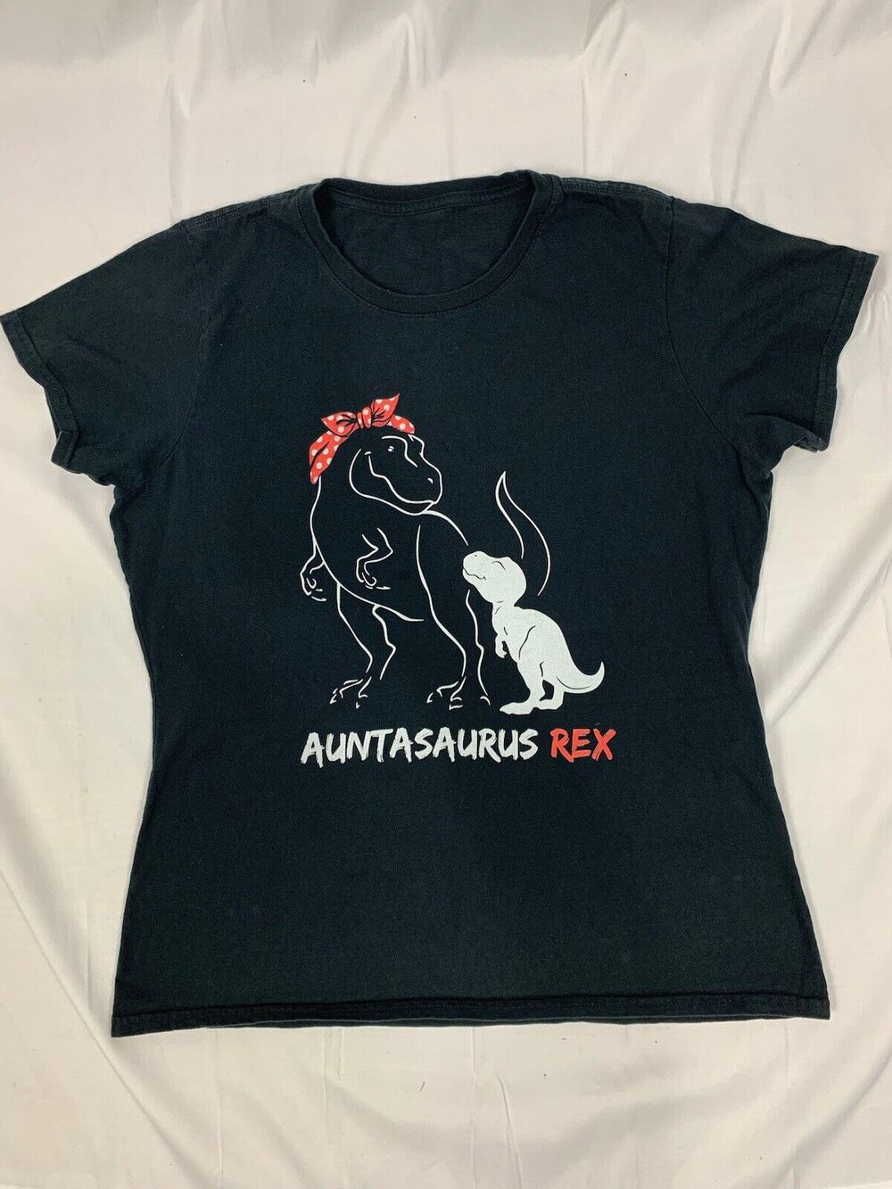 Auntasaurus Rex Black Short Sleeve Crew Neck Dinosaur Tshirt Stretch Size M